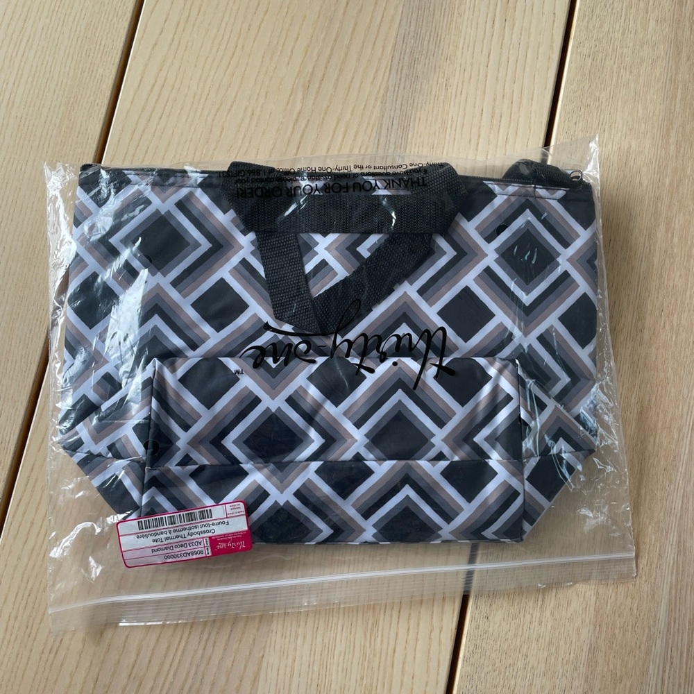 Thirty One Crossbody Thermal Tote Stylish Black and Gray Geometric Tote Bag